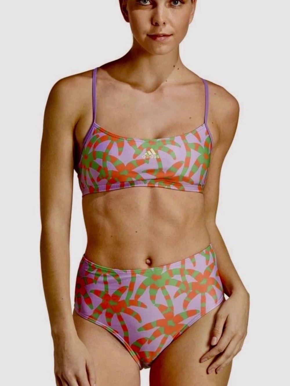 Adidas X Farm Rio Tropical Palm Tree Bikini Set Purple Orange Green